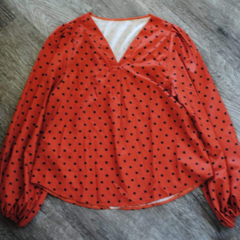 Black and Orange Polka Dot Blouse